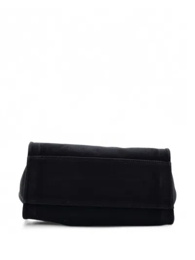 Pre-owned Chanel Deauville Pearl Embellished Canvas Medium Tote Bag In Black
