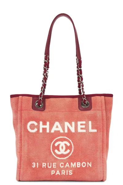 Pre-owned Chanel Deauville Pm Chain Tote Bag In Pink