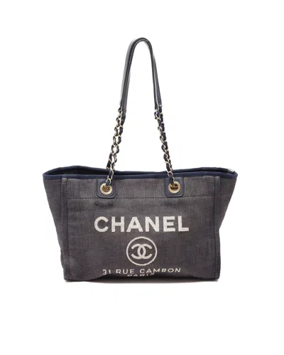 Pre-owned Chanel Deauville Pm Tote Bag In Blue