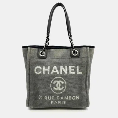 Pre-owned Chanel Deauville Pm Tote Bag Shoulder Canvas Grey In Gray