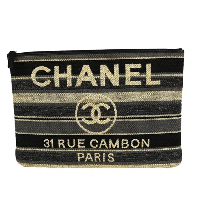 Pre-owned Chanel Deauville Pouch Canvas Handbag () In Black