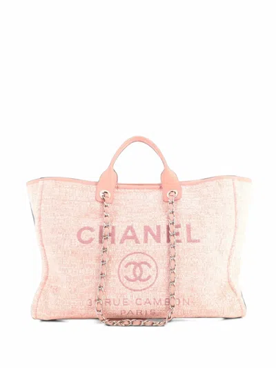 Pre-owned Chanel Deauville Raffia With Glitter Detail Large Tote Bag In Pink