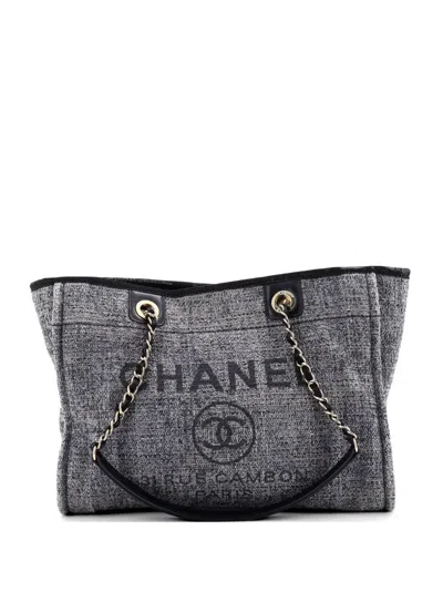 Pre-owned Chanel Deauville Raffia With Glitter Detail Small Tote Bag In Black