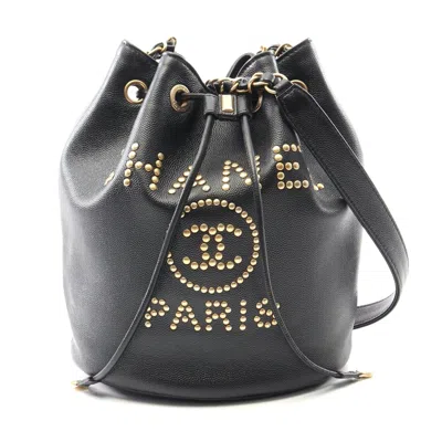 Pre-owned Chanel Deauville Shoulder Bag Black Leather