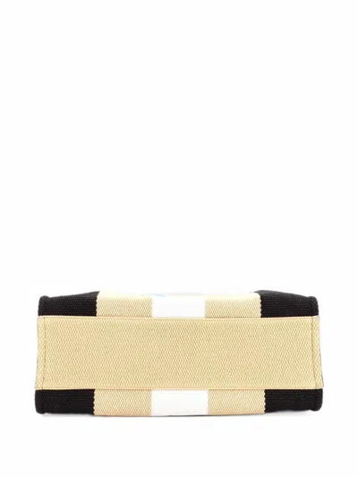 Pre-owned Chanel Deauville Striped Viscose Canvas Large Tote Bag In Black