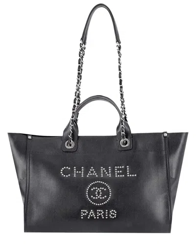 Chanel Deauville Studded Caviar Logo Large Tote (authentic Pre-loved) In Black