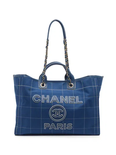 Pre-owned Chanel Deauville Tote Bag In Blue