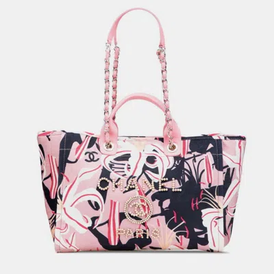 Pre-owned Chanel Deauville Tote Bag Handbag Pink Multicolor Velour Leather