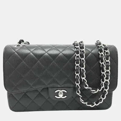 Pre-owned Chanel Deca Matelasse 30 Double Flap Chain Shoulder Bag Caviar Skin Black