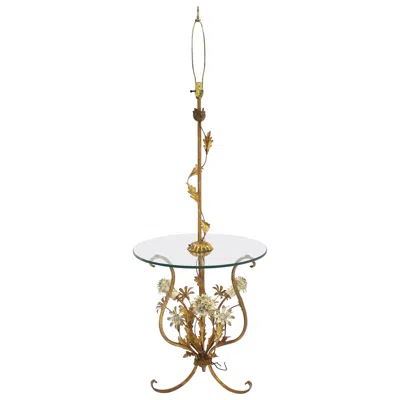 Pre-owned Chanel Decorative Gilt Metal Floor Side Table Lamp In Sand