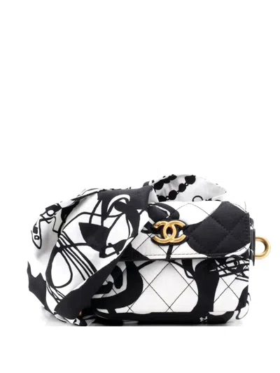 Pre-owned Chanel Deer Coco Flap Clutch With Strap Bag Quilted Printed Canvas Mini Crossbody Bag In Black