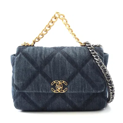 Pre-owned Chanel Denim 19 Matelasse Shoulder Bag In Blue