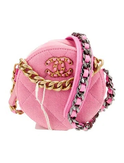 Pre-owned Chanel Denim 19 Round Clutch W/ Chain In Pink