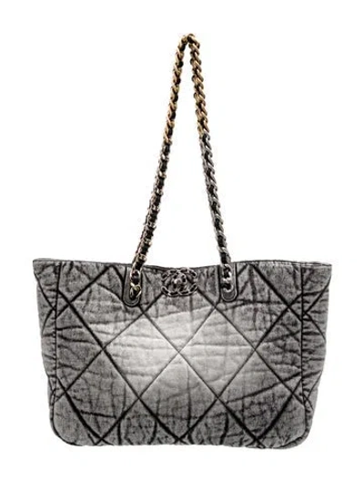 Pre-owned Chanel Denim 19 Shopping Tote In Black