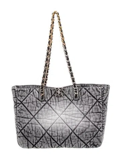 Pre-owned Chanel Denim 19 Shopping Tote In Blue