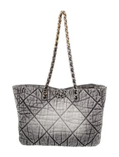 Pre-owned Chanel Denim 19 Shopping Tote In Gray