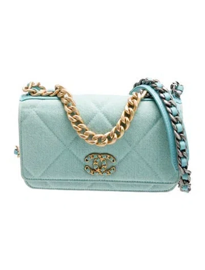 Pre-owned Chanel Denim 19 Wallet On Chain In Blue