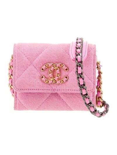Pre-owned Chanel Denim 19 Wallet On Chain In Pink