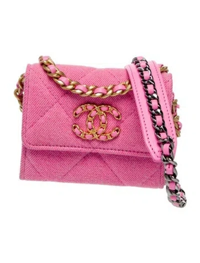 Pre-owned Chanel Denim 19 Wallet On Chain In Pink