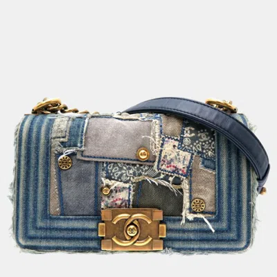 Pre-owned Chanel Denim Blue Boy Chain Shoulder 20 Bag