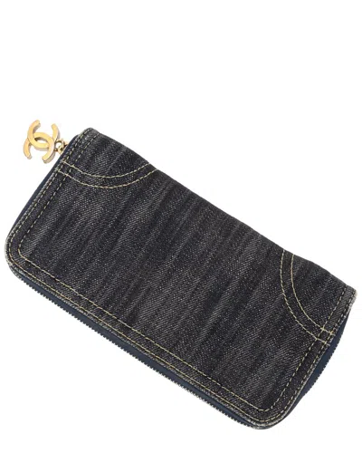 Pre-owned Chanel Denim Blue Denim Canvas Cc Zip Around Wallet (authentic Pre-loved)