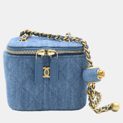 Pre-owned Chanel Denim Blue Matelasse Small Vanity Coco Ball Chain Shoulder Bag