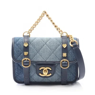 Pre-owned Chanel Denim Blue Navy Denim Leather Shoulder Bag ()