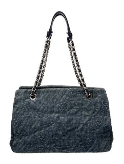 Pre-owned Chanel Denim Camellia Tote In Blue