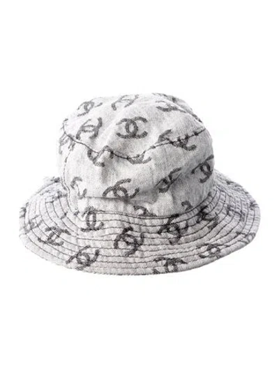 Pre-owned Chanel Denim Cc Bucket Hat In Gray