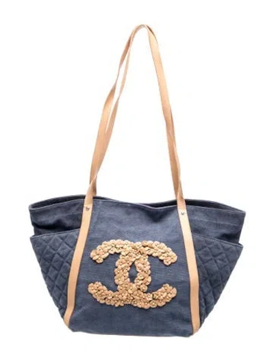 Pre-owned Chanel Denim Cc Camellia Tote In Blue