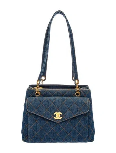 Pre-owned Chanel Denim Cc Quilted Pocket Tote In Blue