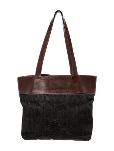Pre-owned Chanel Denim Cc Tote In Black