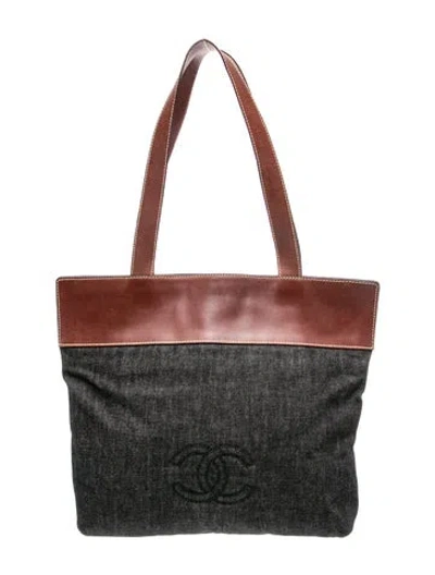 Pre-owned Chanel Denim Cc Tote In Black