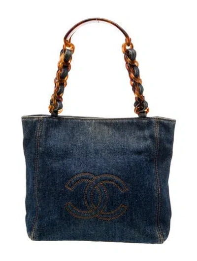 Pre-owned Chanel Denim Cc Tote In Blue