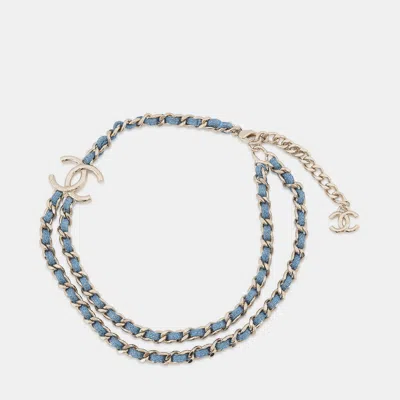 Pre-owned Chanel Denim Chainnecklace Blue Metal Denim