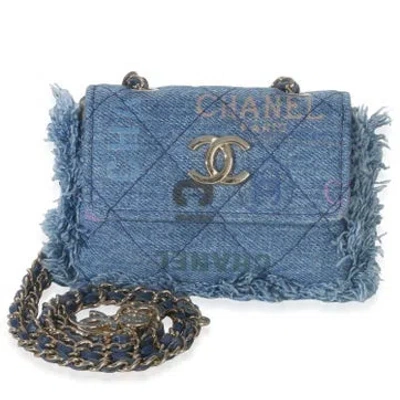Pre-owned Chanel Denim Clutch With Chain In Blue