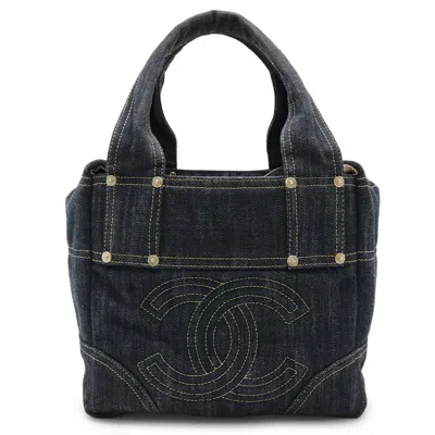 Pre-owned Chanel Denim Coco Mark Tote Bag In Blue