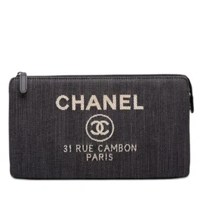 Pre-owned Chanel Denim Deauville Double Compartment Clutch In Blue
