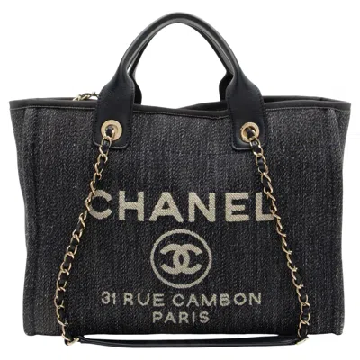 Pre-owned Chanel Denim Deauville Small Tote In Black