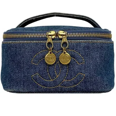 Pre-owned Chanel Denim Denim Leather Handbag Pouch Vanity Bag ()