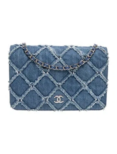 Pre-owned Chanel Denim Diamond Stitch Wallet On Chain In Blue