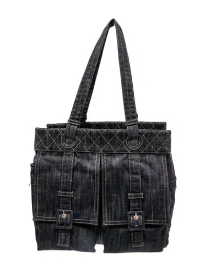 Pre-owned Chanel Denim Double Pocket Tote In Blue