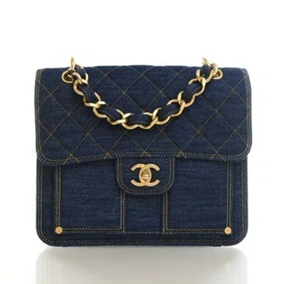 Pre-owned Chanel Denim Double You Backpack In Blue