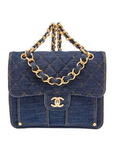 Pre-owned Chanel Denim Double You Backpack In Blue