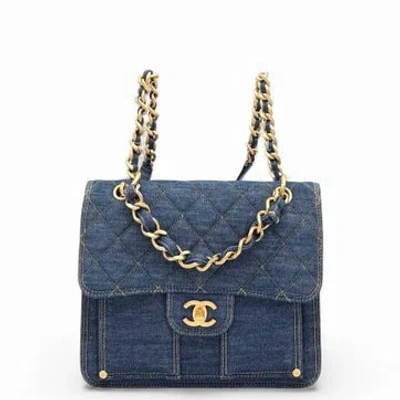Pre-owned Chanel Denim Double You Cc Flap Backpack In Blue