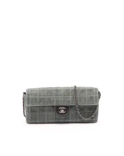 Pre-owned Chanel Denim East West Chocolate Bar Bag In Blue
