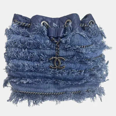 Pre-owned Chanel Denim Fringe Badge Bucket Bag