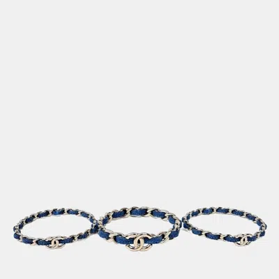 Pre-owned Chanel Denim Gold Tone Bangle Set In Multicolor