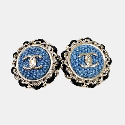 Pre-owned Chanel Denim Gold Tone Earrings In Multicolor