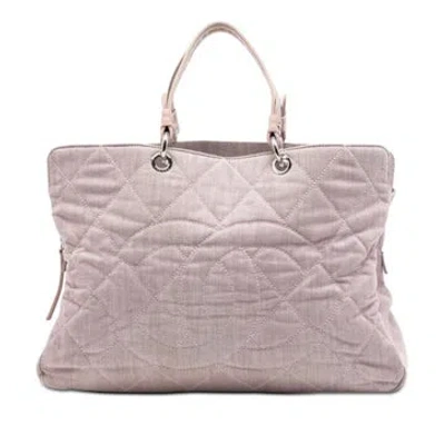 Pre-owned Chanel Denim Large Cc Quilted Denim Tote In Pink